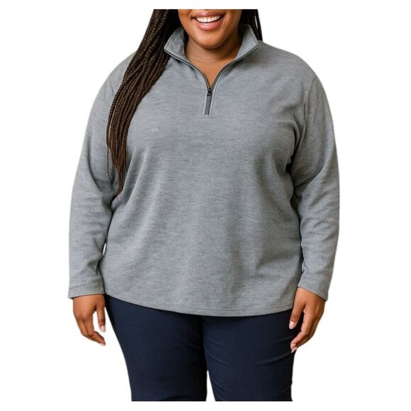 BCG Size 3XL Top 1/4 Zip Up Pullover Womens Long Sleeve Gray Relaxed Fit Cozy - Picture 1 of 8